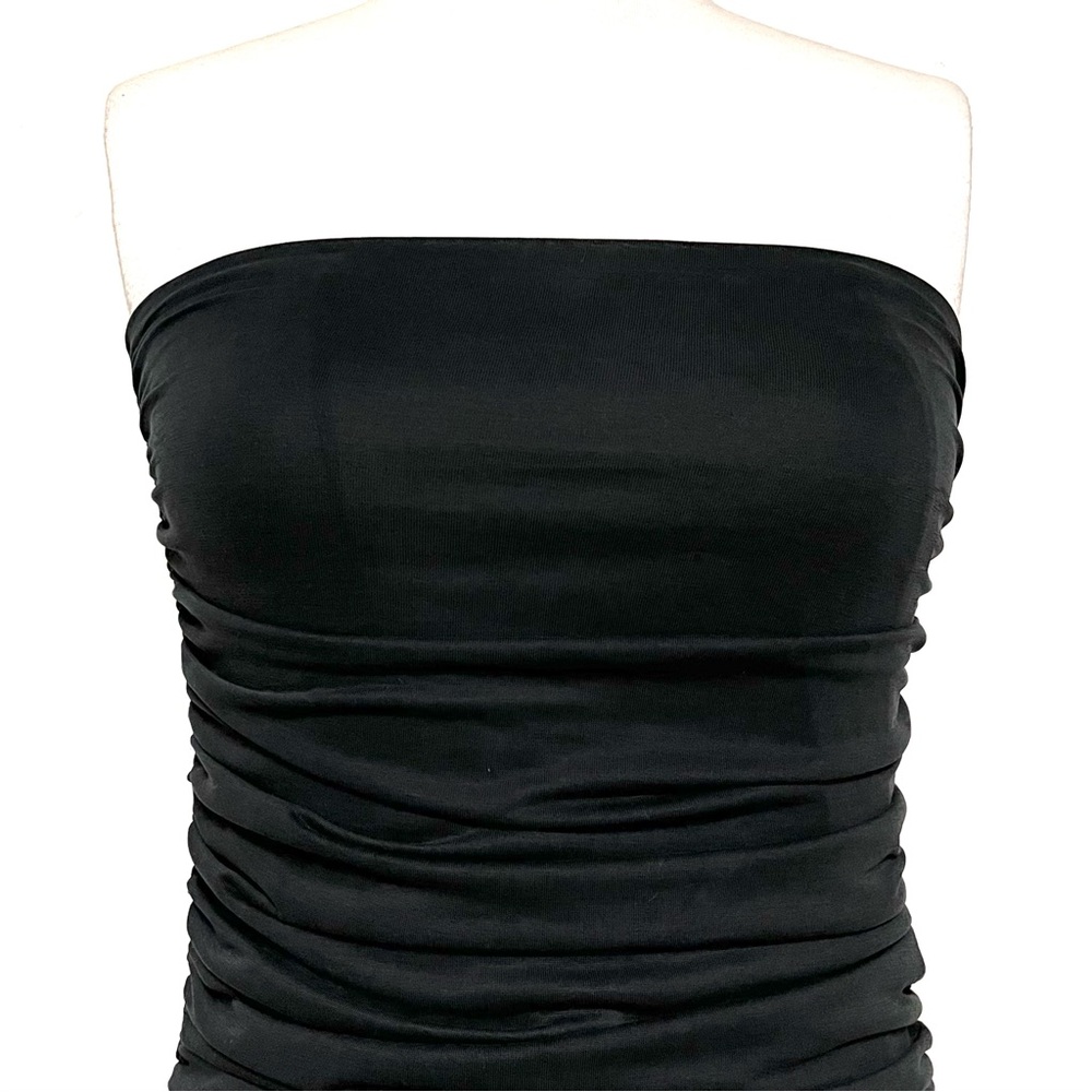Alice + Olivia Strapless Dress SZ Small Mini Bodycon Ruched Black Modal LBD NYE - Picture 3 of 9